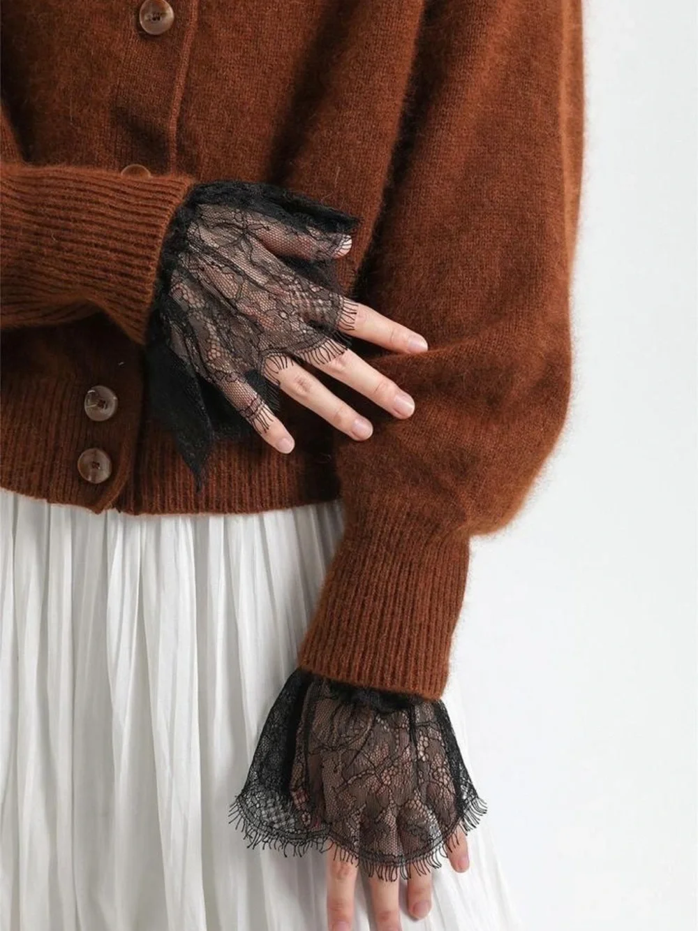 Black Lace Fingerless Wrist Gloves - Elegant Women's Accessory